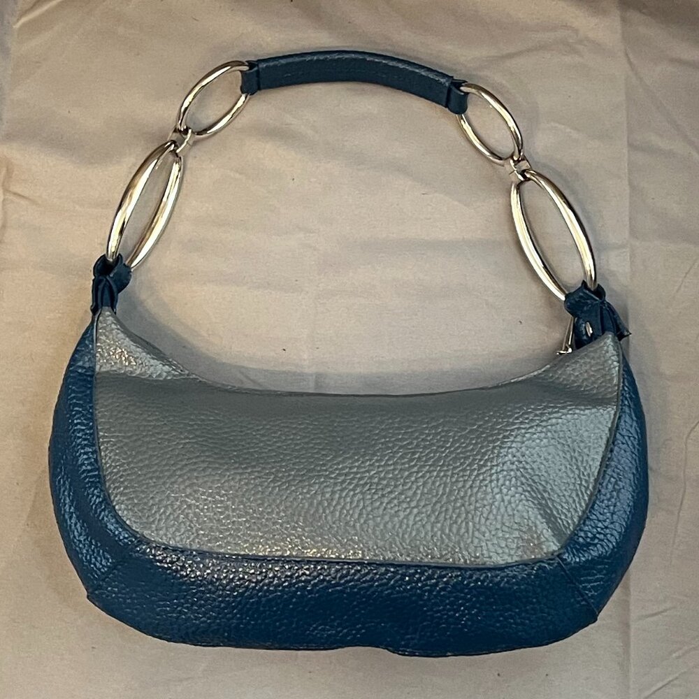 Gray/Blue Colorblock Shoulder with Silver Link Strap Detail, Upcrafted